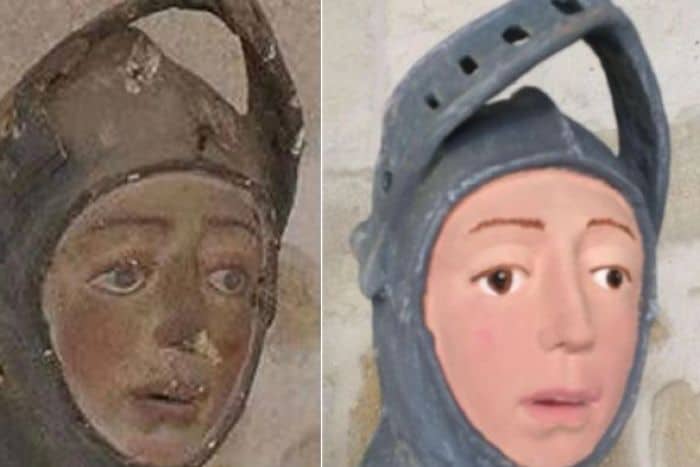 PHOTO: St George looked like a Disney character after restoration. (Facebook: ArtUs Restauracion Patrimonio)